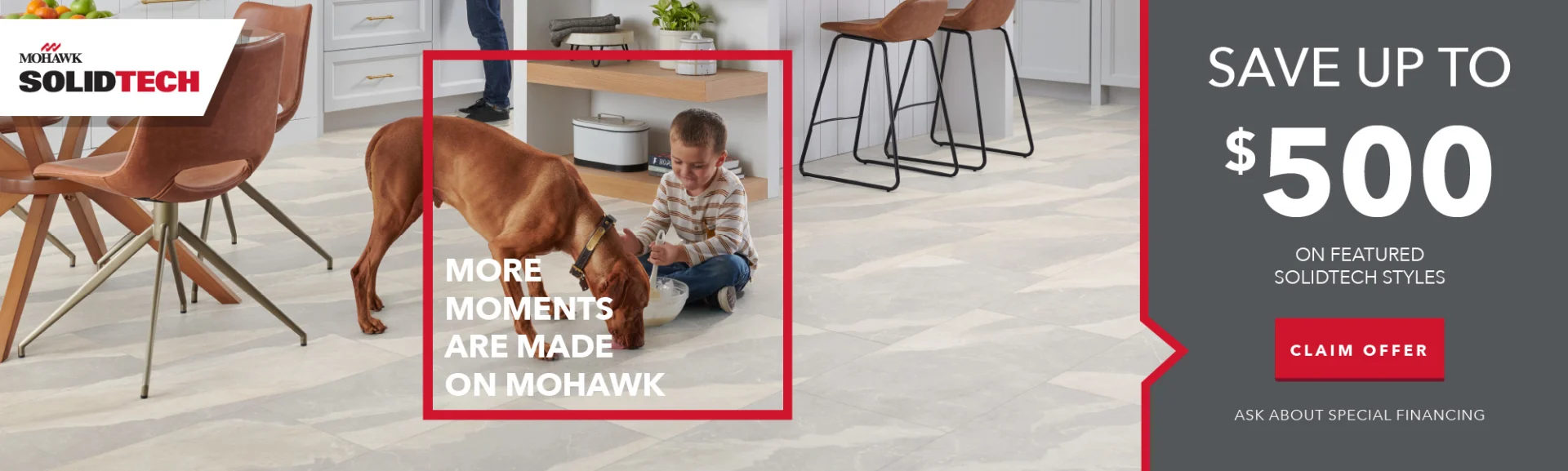 Cute scene with dog and kid on carpet.
